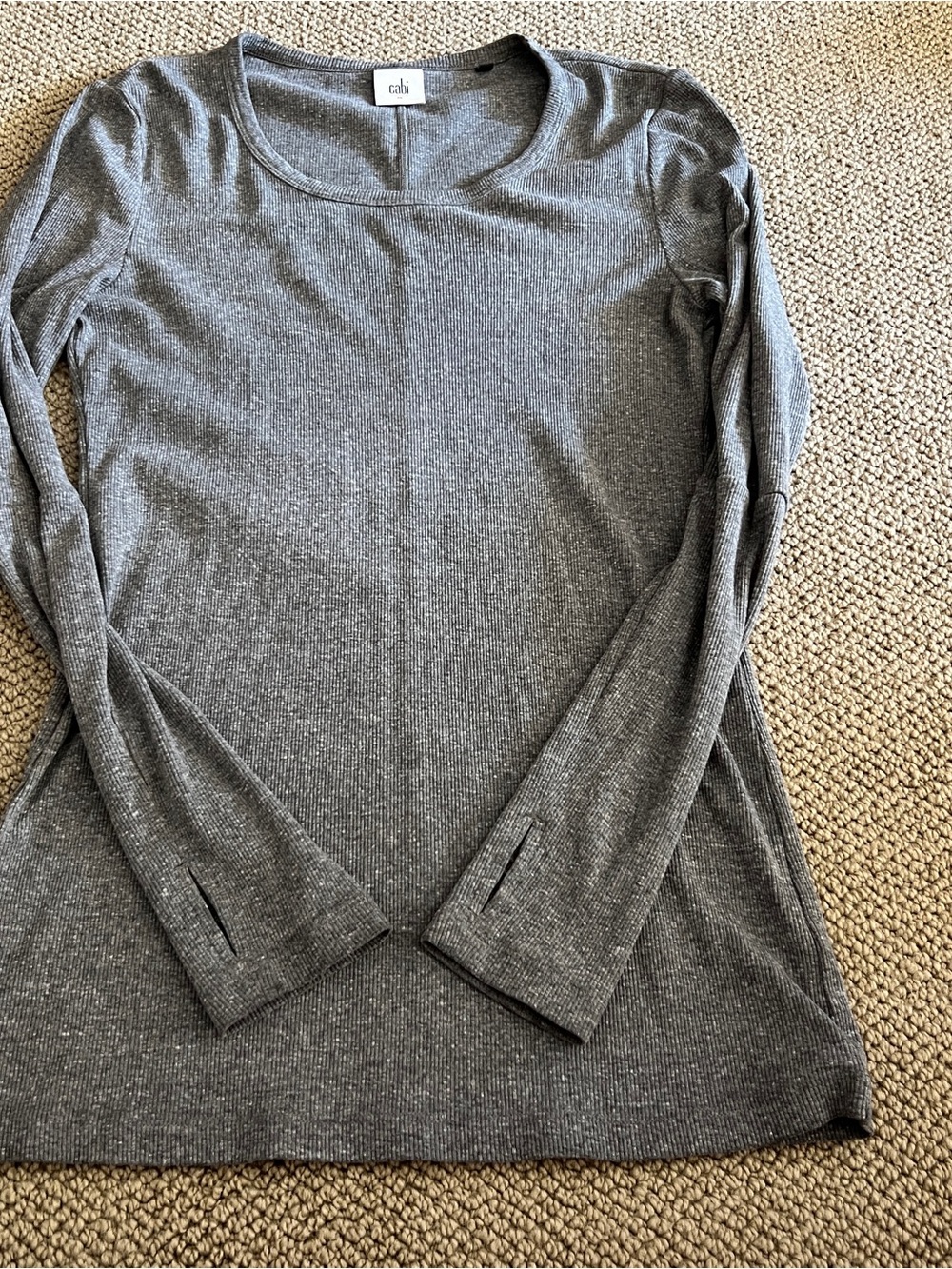 Cabi Long Sleeve Ribbed Scoop Neck Top - Gray-medium